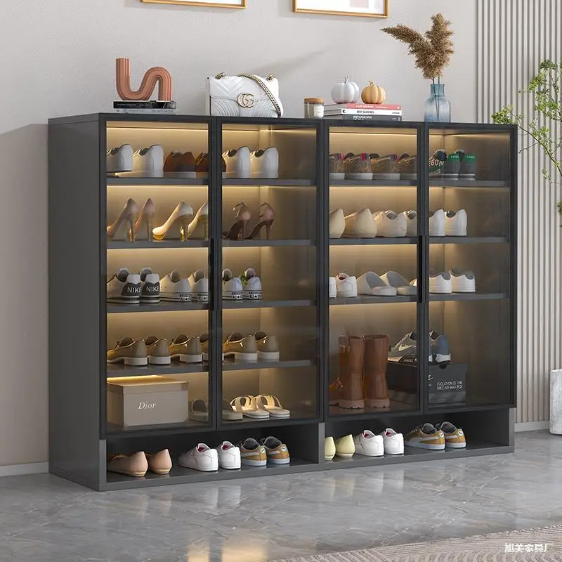 

Glass door transparent light luxury shoe cabinet household indoor large capacity multi-layer entrance entrance entrance integrat