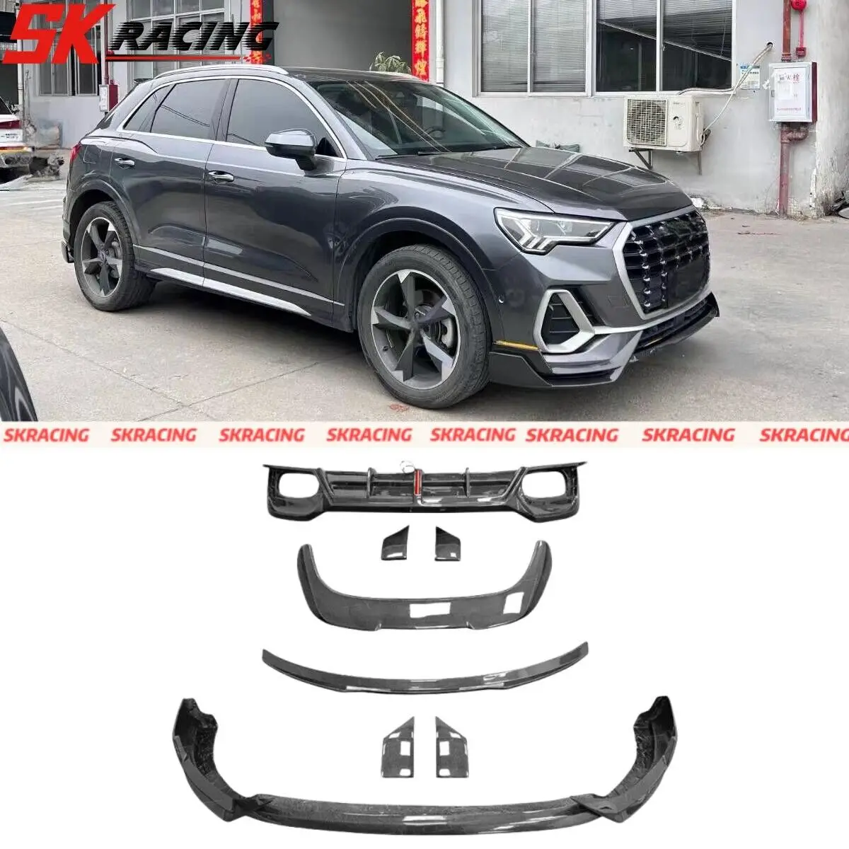 Real Carbon Fiber Body Kit Fits Audi Q3 2019-2024 Front Rear Lip Bumper Spoiler Wing