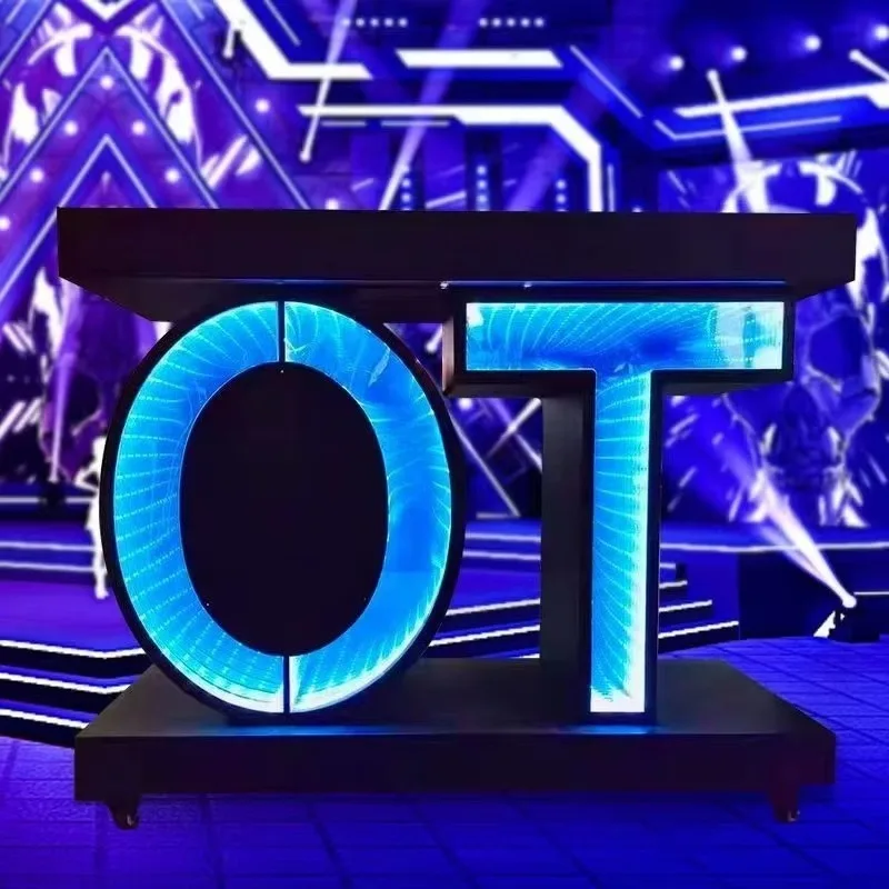 

Charging Colorful Nightclub Battery Wireless Dj Booth Luminous Metal Dj Facade Table