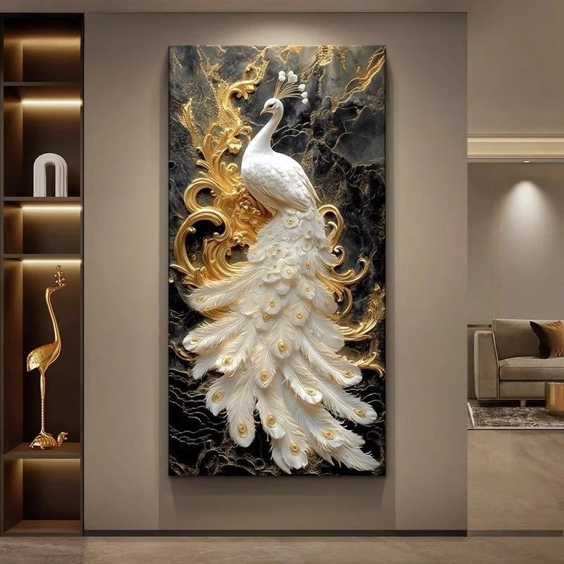 

Peacock decorative painting light luxury aisle corridor end auspicious hanging painting senior living room home mural