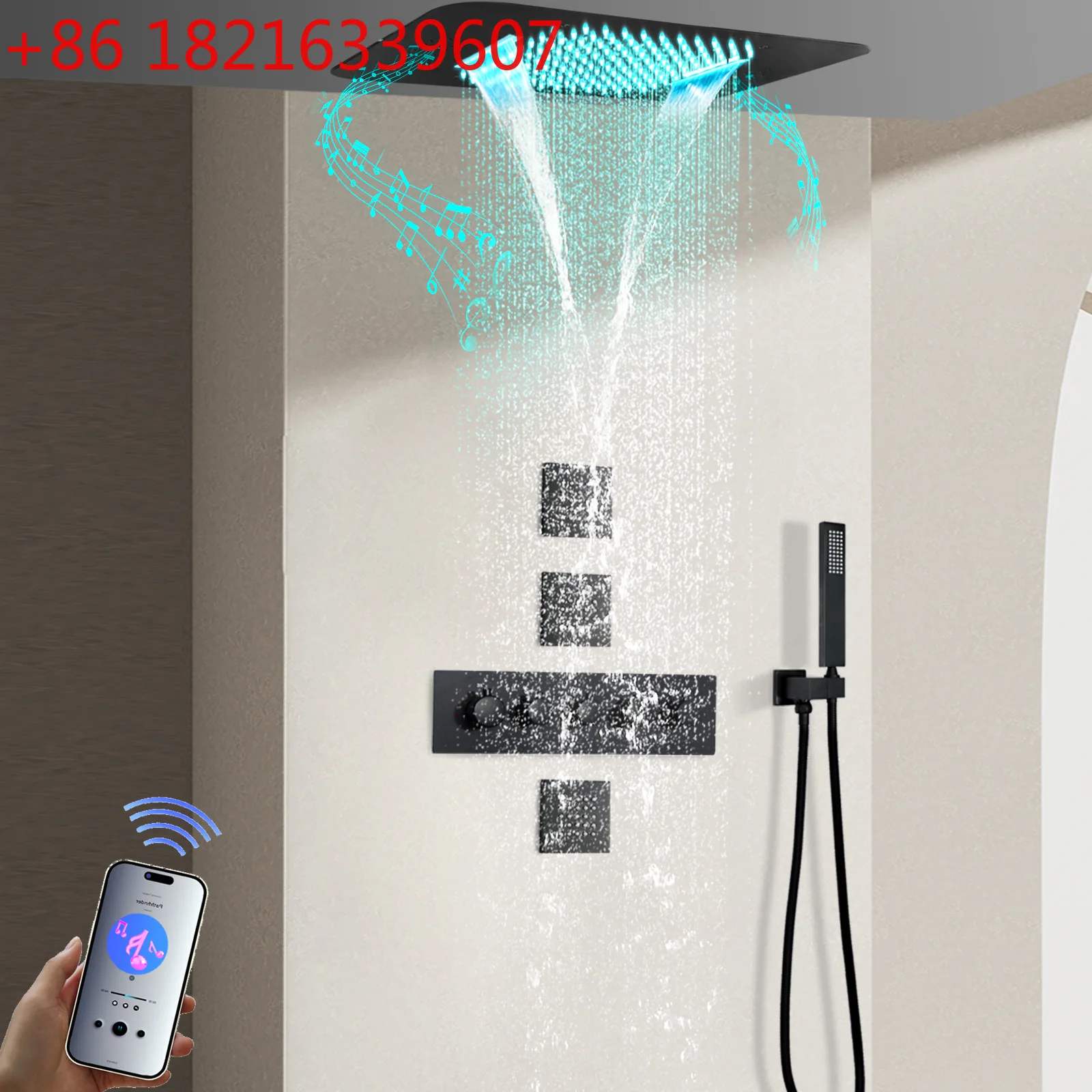 Ceiling hidden 580*380mm LED top spray with music function bathroom temperature control