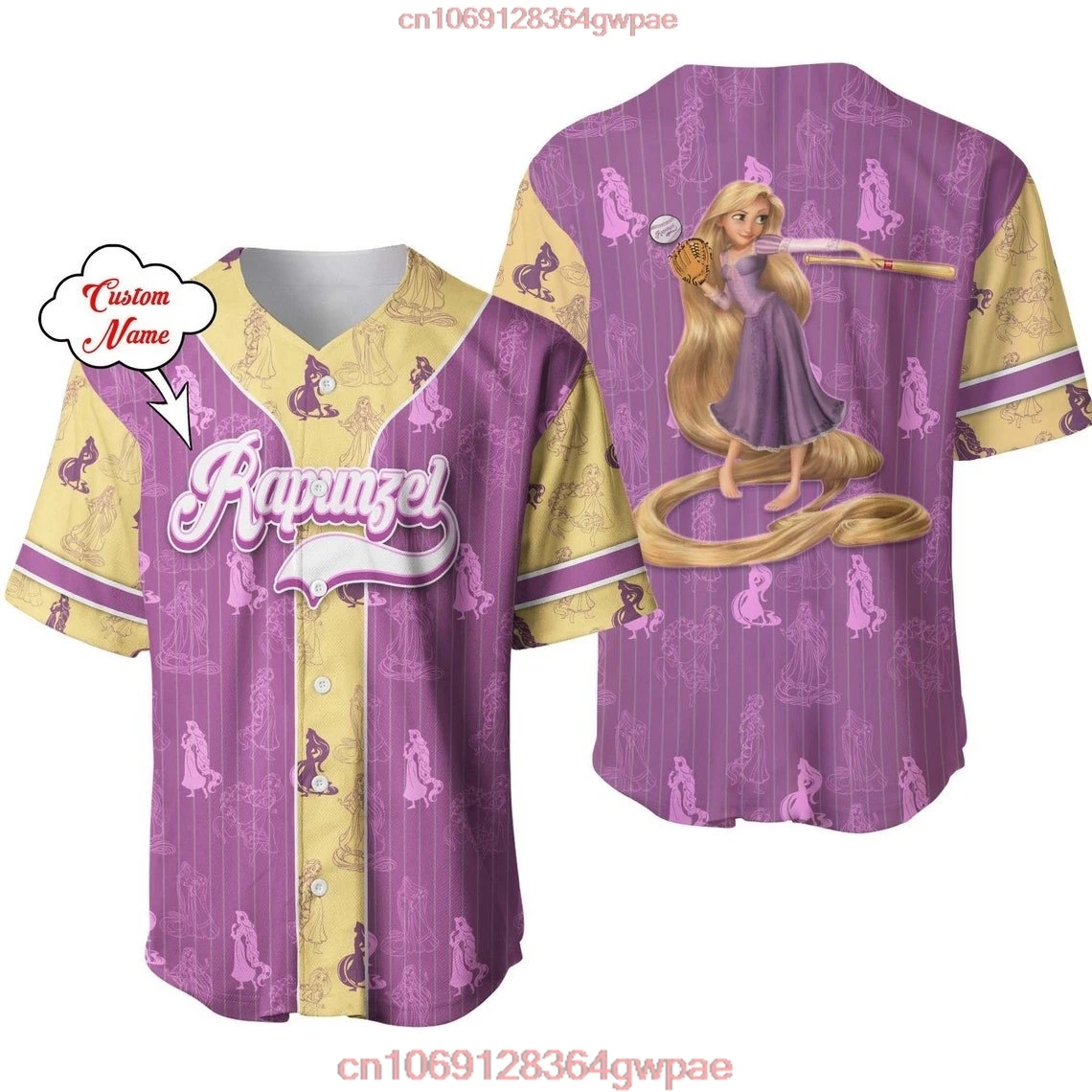 Rapunzel Princess Tangled Baseball Jersey Men Women Baseball Uniforms Custom Name Disney Cartoon Graphic Casual Baseball Jersey