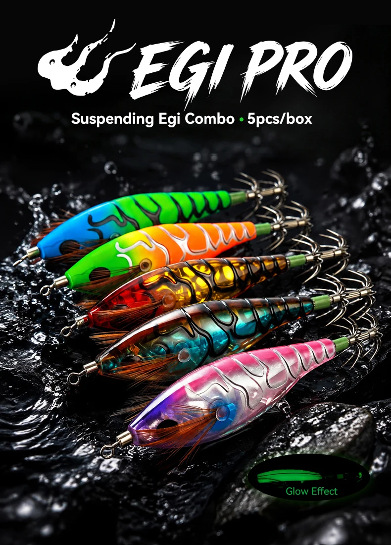 KINGDOM Egi Pro Tintenfisch-Jig-Köder 5 Stück/Box, schwebend, 75mm/90mm/100mm, Tintenfisch-Jig-Haken, Meeresangelköder für Oktopus und Tintenfische – Detail 1