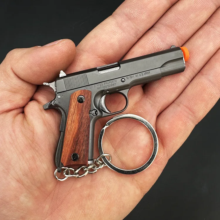 1:3 metal completo 1911 chaveiro escudo ejeção aperto de madeira maciça brinquedo arma coleção liga pistolas chaveiro para presente