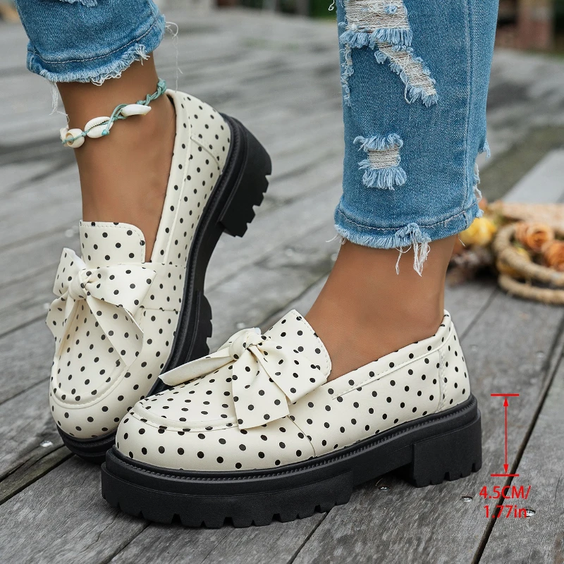 Women Polka Dot Bow Knot Sneakers 2026 New Retro Style Round Toe Fashion Casual Sneakers Women Shoes for Women Zapatos De Mujer