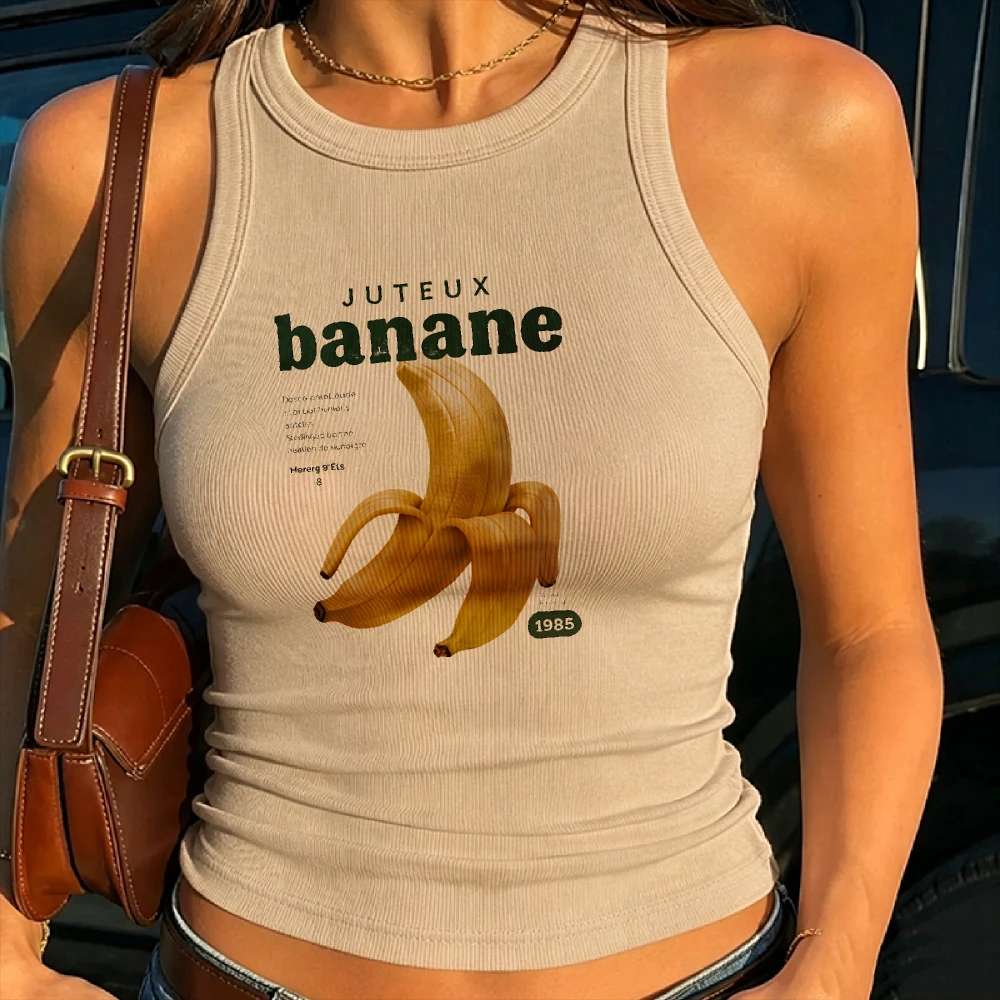 Banana Resort Club Ribbed Tank Top Tropical Graphic VEST Summer Vacation Fruit  Resort Wear Y2k Tops Tank Top CropTops Camisole