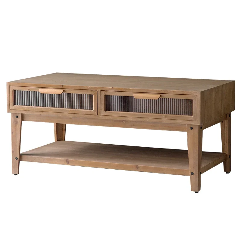 Nordic solid wood coffee table creative vintage log dining side table furniture sofa sideboard glass drawer rectangle