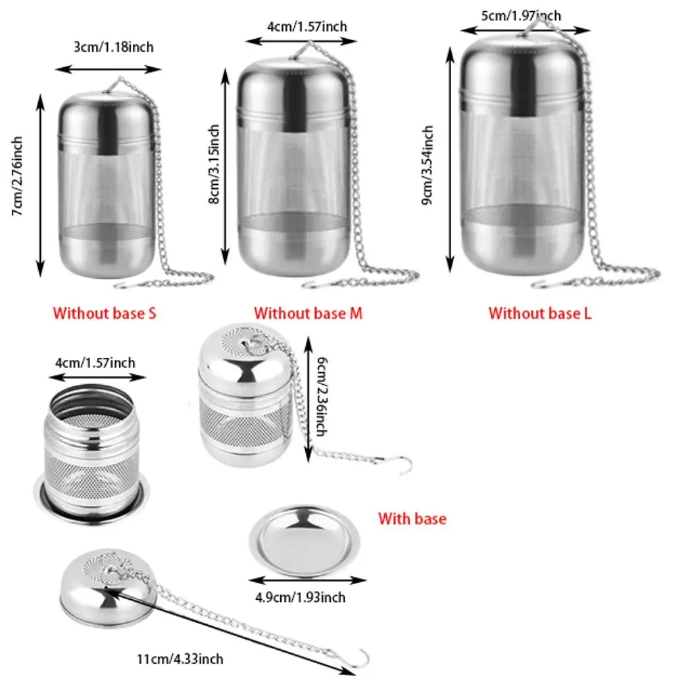 Stainless Steel Tea Infuser Strainer Fine Mesh Chain Hook Loose Leaf Tea Steeper Lid Portable Filter Bags Spice Seasoning