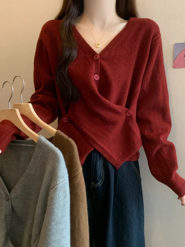 

Elegant Cross V-Neck Knitwear Long Sleeve Women's Base Shirt Inner Wear High-End Feeling Top Korean Style Autumn Winter New A...