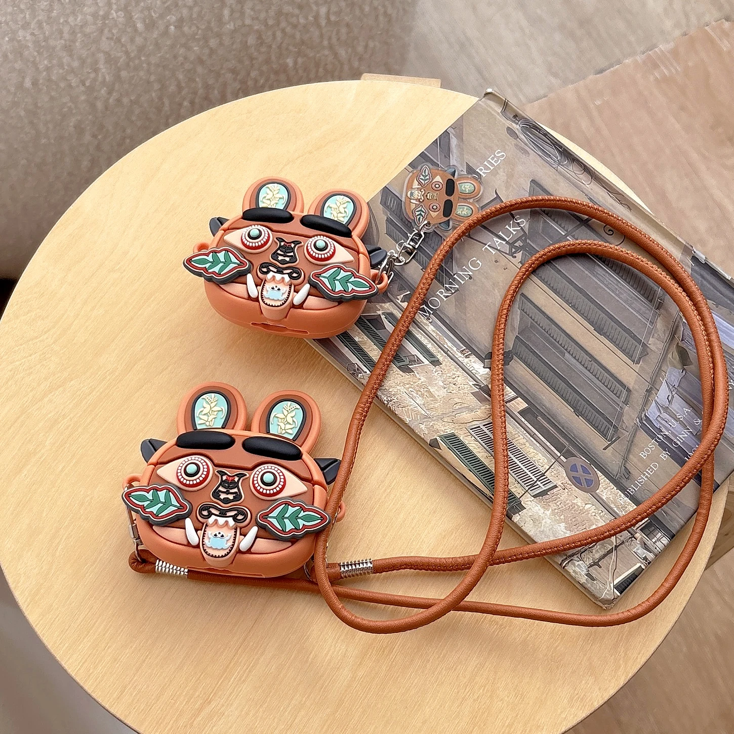 Aesthetic Folk Style 3D Tiger Silicone Case For AirPods 5 4 3 Pro 3 2 1 Shockproof Earphone Protective Cover With Long Lanyard