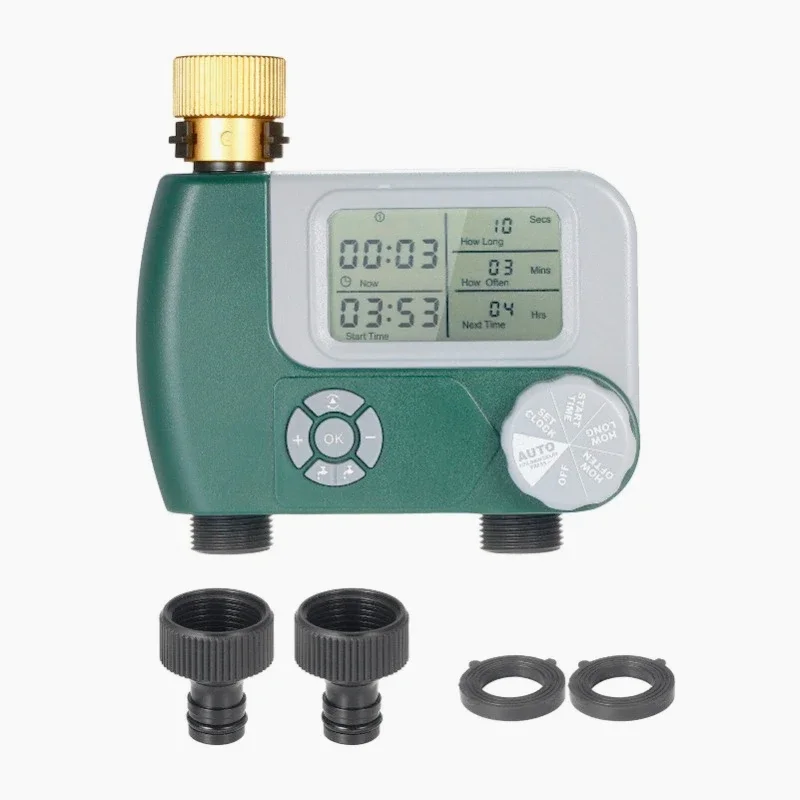 Battery Powered Outdoor Garden Irrigation Controller with 2 Outlet Automatic Watering Sprinkler System for Lawn And Plant Care