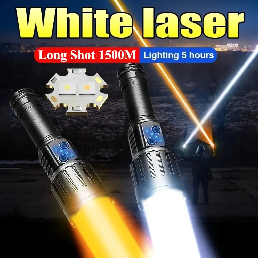 

Мощный светодиодный фонарь с зумом, перезаряжаемый, с двумя лазерами, водонепроницаемый, ручной, для экстренных работ, рыбалки и кемпинга