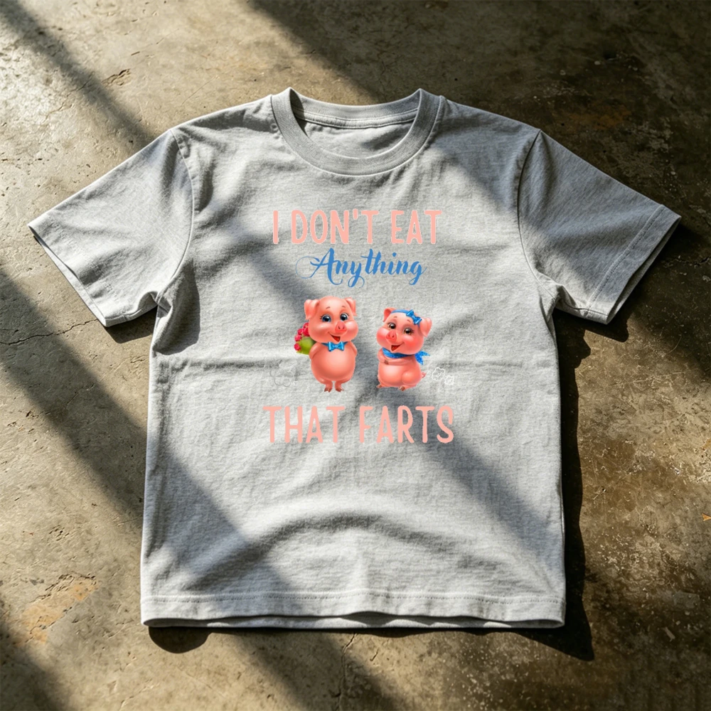 Cute Pink Piglets Fart Quote Cartoon Men T Shirt Summer Short Sleeve Crewneck Tee Humor Graphic Style Top Humor T Shirt