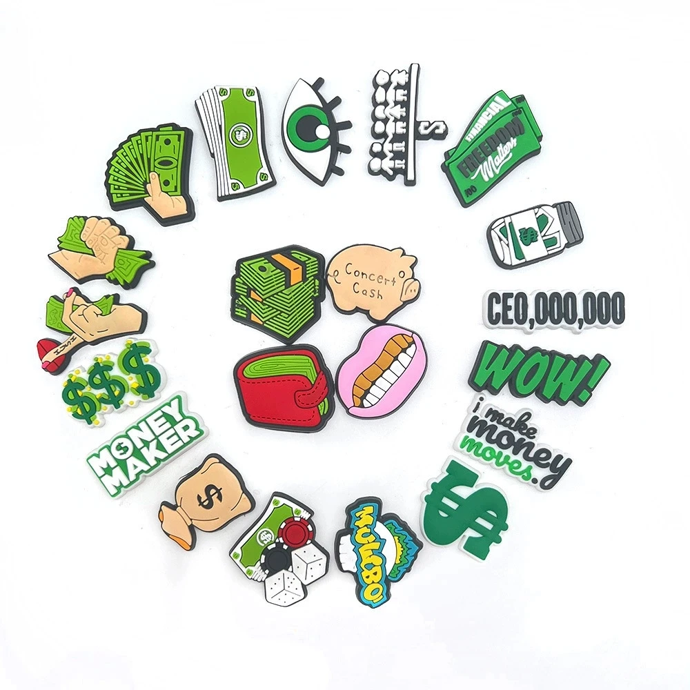 21Pcs Kids Shoe Charms Set Dollar Series for Clogs Bubble Slides Sandals - Decorative Buckle Accessories