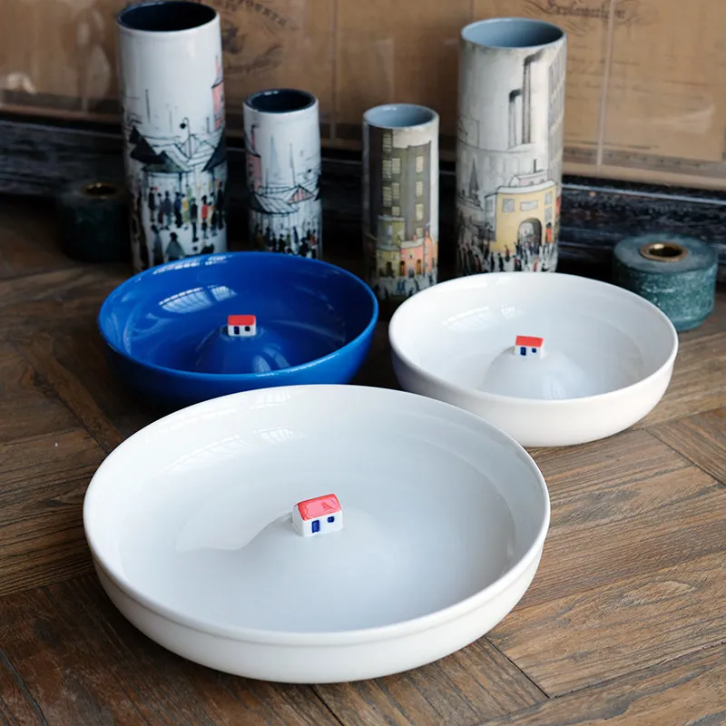 Household Tableware Abstract Plate Ceramic Fruit Salad Bowls Utensils for Kitchen Dessert Three-dimensional House Plates