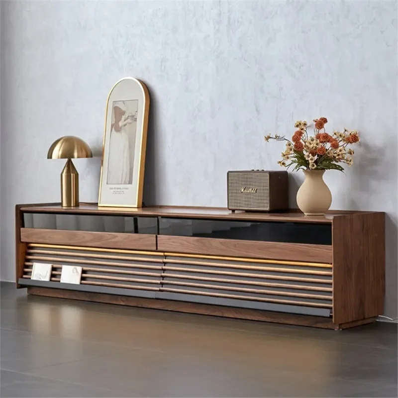 North American Black Walnut TV Cabinet Simple Modern Living Room Storage Locker Audio Visual Cabinet Cherry Wood