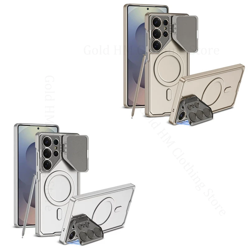 Magnetic Flip Lens Kickstand Phone Case For Samsung Galaxy S25 Ultra 5G SM-S938B For Magsafe Wireless Charging Tough Armor Cover