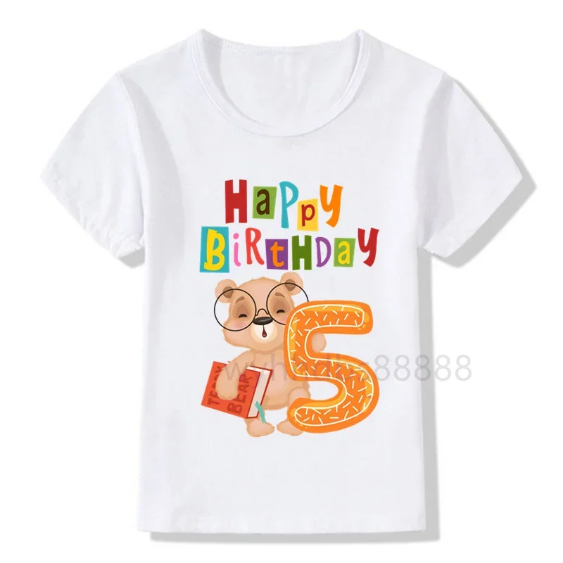 

Boys Bear Birthday Number Print T Shirt Children Birthday T-shirts Boy&Girl Funny Gift Tshirt Present