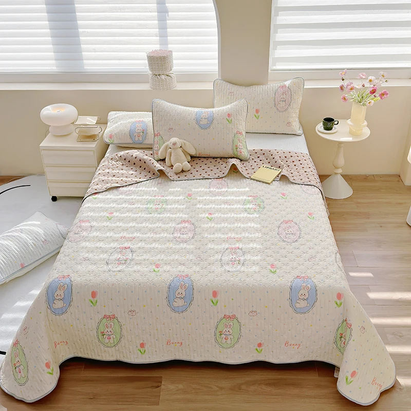 

1pc Pure Cotton Bedspread Quilted Bedsheet Cartoon Style Bed Linen Skin-friendly Mattress Protector 침대커버 (No Pillowcase)