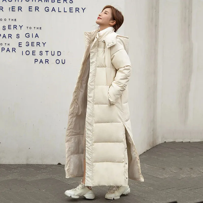 New Winter Thick Warm Padded Jacket Long Down Parka Overcoat Women Down Cotton Jacket Oversized Female Casual Hooded Outwear 3XL