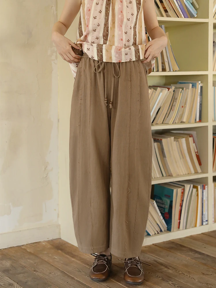 

Nesoulum Casual Banana Pants High Waist Cotton Linen Long Trousers Women's Summer Artistic Retro Design Slimming Trousers