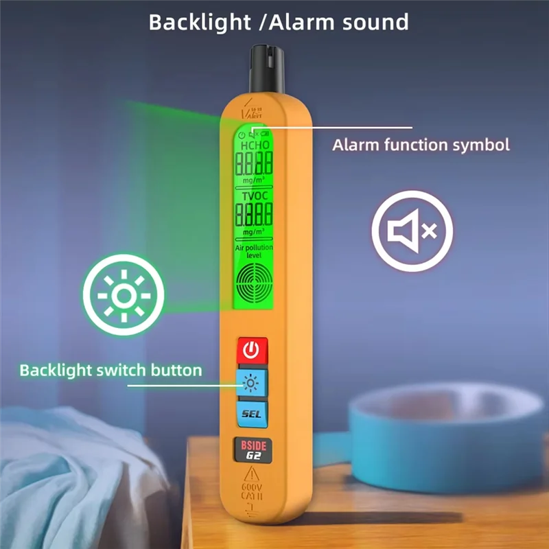 BSIDE G2 Rilevatore di qualità dell'aria Formaldeide HCHO TVOC Ricaricabile portatile Auto Suono Luce Allarme Display LCD per interni e viaggi