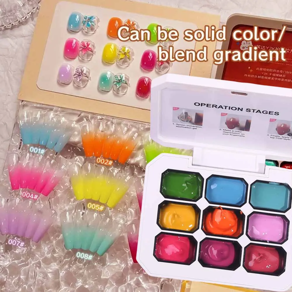 9 colores/caja de esmalte de uñas en Gel sólido Macaron UV/LED barniz para decoración de uñas 4 en 1 gradiente estampado de uñas Gel de pintura Pat