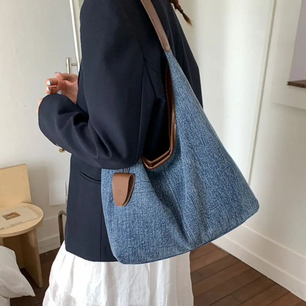 

Leisure Korean Style Denim Tote Bag Harajuku Large Capacity Canvas Shoulder Bag Cowboy Lightweight Commuting Underarm Bag Women