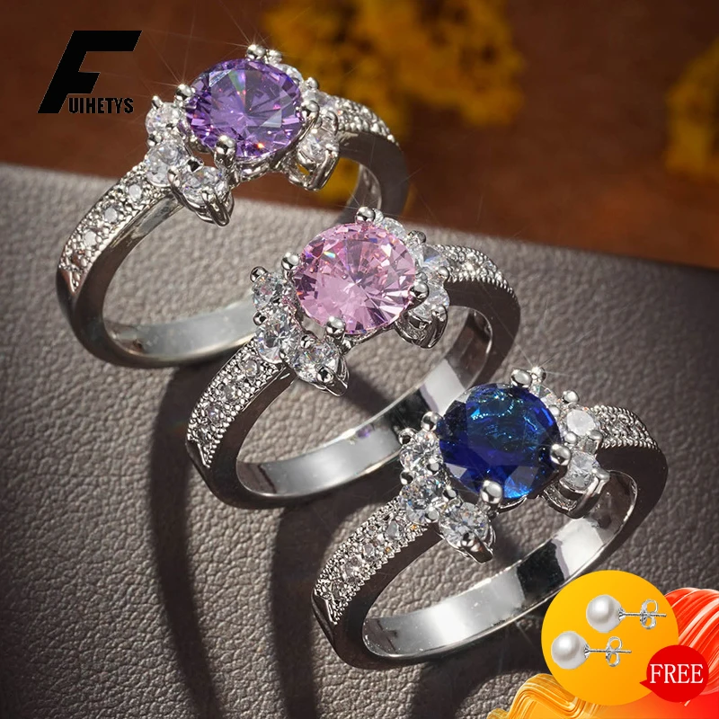 

FUIHETYS Classic Women Rings 925 Silver Jewelry with Zircon Gemstone Accessories for Wedding Party Gift Finger Ring Size 6-10