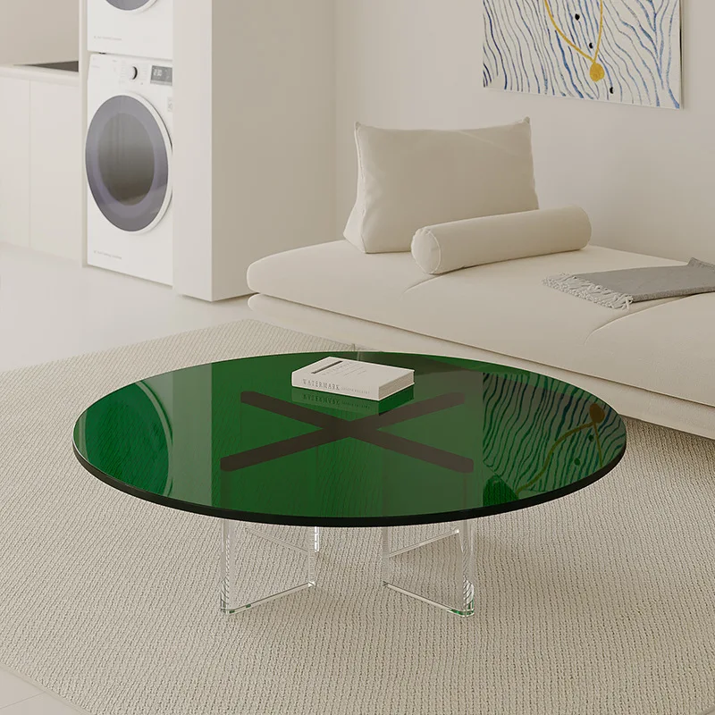 Italian light luxury side table, household living room, simple coffee table, minimalist style, cream transparent round table