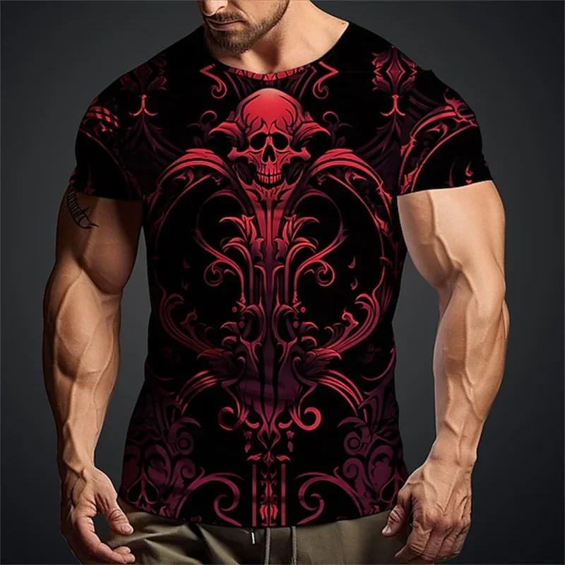 New Men\'s Retro Short Sleeve Street Y2K Style Printed Death Pattern Short Sleeve Breathable Refreshing Oversized Men\'s T-Shirt