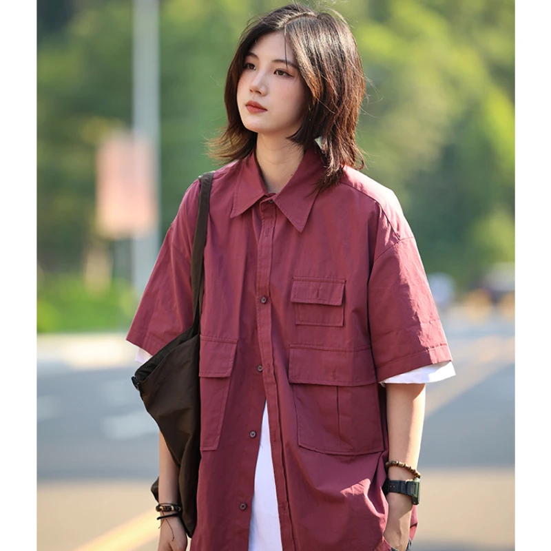 

2024 New Women's Shirts Cotton Solid Color Pocket Women Shirt Daily Travel Harajuku High Street Tops Minimalist Women's Clothing