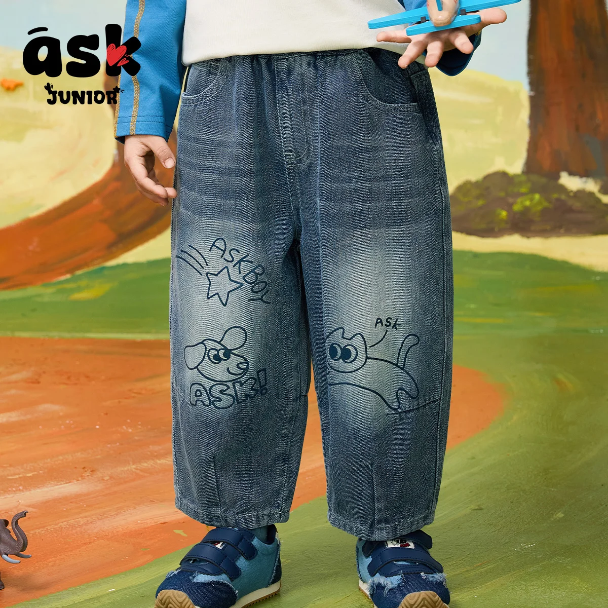 بنطال جينز مطبوع مطبوع عليه جرافيتي للربيع للأطفال الأولاد سراويل رياضية غير رسمية