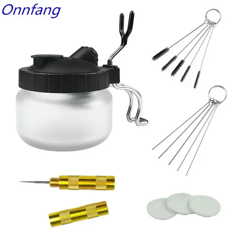 Onnfang 0.2/ 0.3/0.5mm Airbrush Cleaning Pot Glass Jar Bottles Filter Frosted Spray Gun Cleaner Tools Set Airbrush Accessories