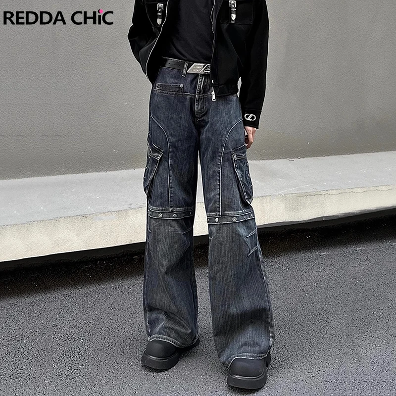 REDDACHiC Heavy Industry Deconstructed Men Cargo Pants Studded Pocket Patchwork Vintage Wash Y2k Baggy Jeans Hip Hop Streetwear