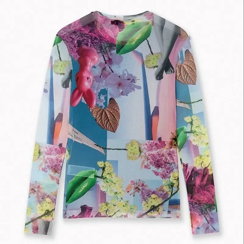 

Original order for foreign trade: Spanish slim stretch printed round-neck long-sleeved T-shirt