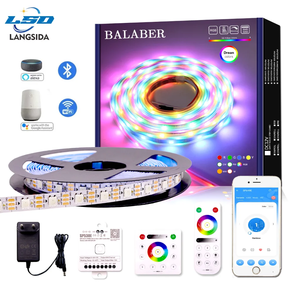 Led 스트립 WS2812B SP530E 블루투스 2.4G 컨트롤러 세트 30/60/144 IC 픽셀/m RGB 개별적으로 주소 지정이 가능한 LED 조명 키트 DC5V LED