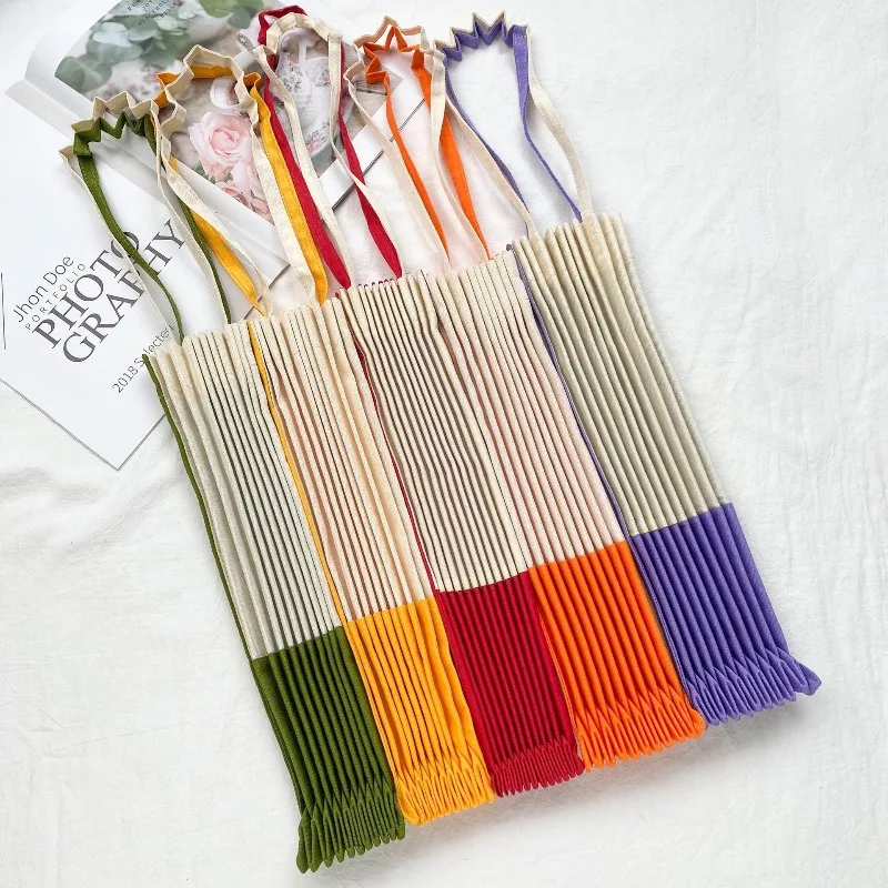  Pleated Bag Handbag Pleated Canvas Shopping Bag Versatile Folding Fan-shaped Organza Simple Leisure Drawstring Bag New