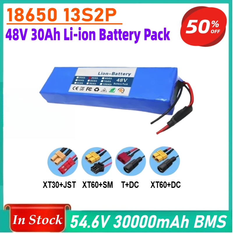 48V 30Ah 18650 Li-ion Battery Pack 13S2P 1000W High Power Battery 54.6V 30000mAh BMS+charging
