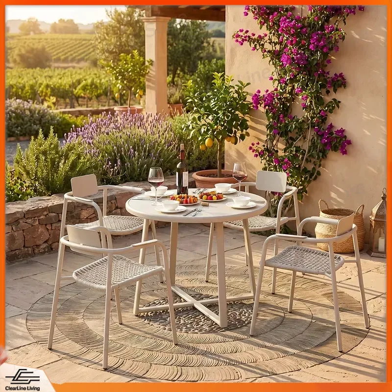 Aluminum Outdoor Dining Set for 4 with Patio Table Chairs and Built-in Barbecue Grill Balcony BBQ Furniture Garden Terrace