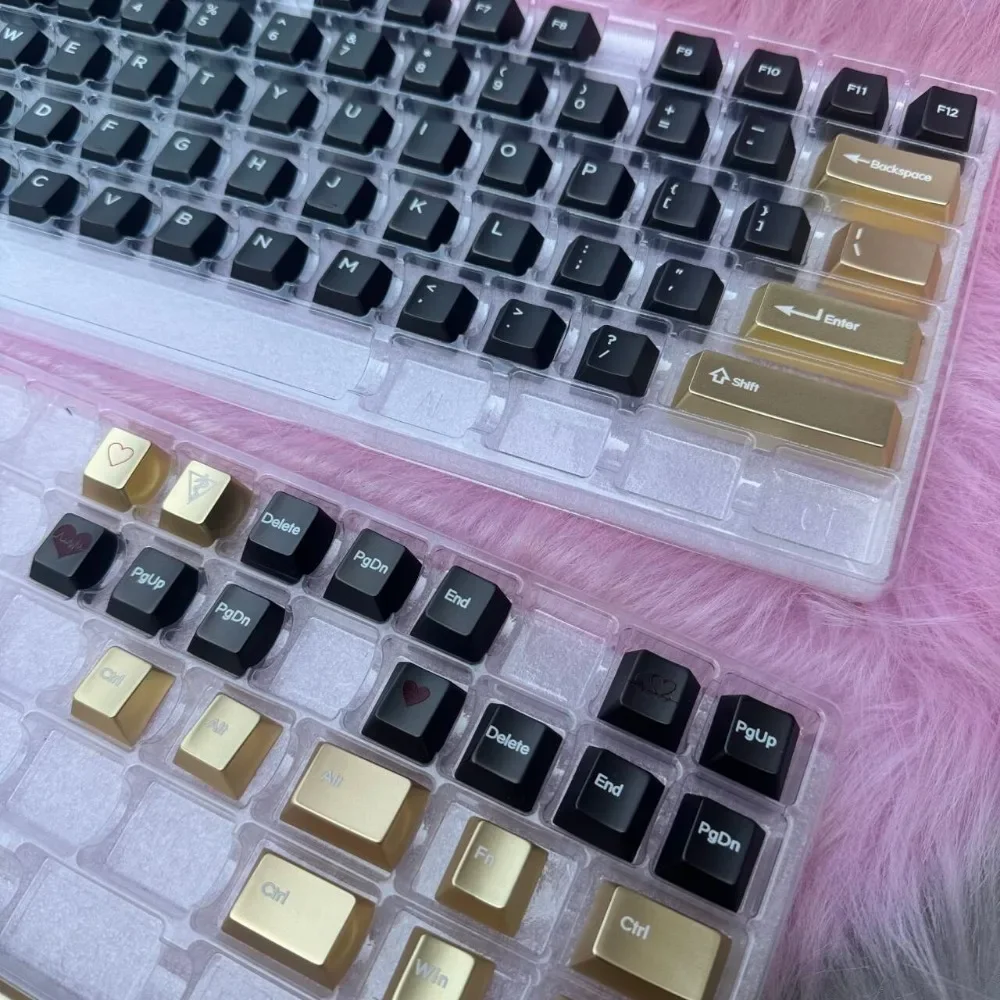 Metal Gold Black Keycaps Set Custom Cherry Profile Point Key Cap Alloy Point Key Caps Accessory for Mechanical Keyboard Gaming