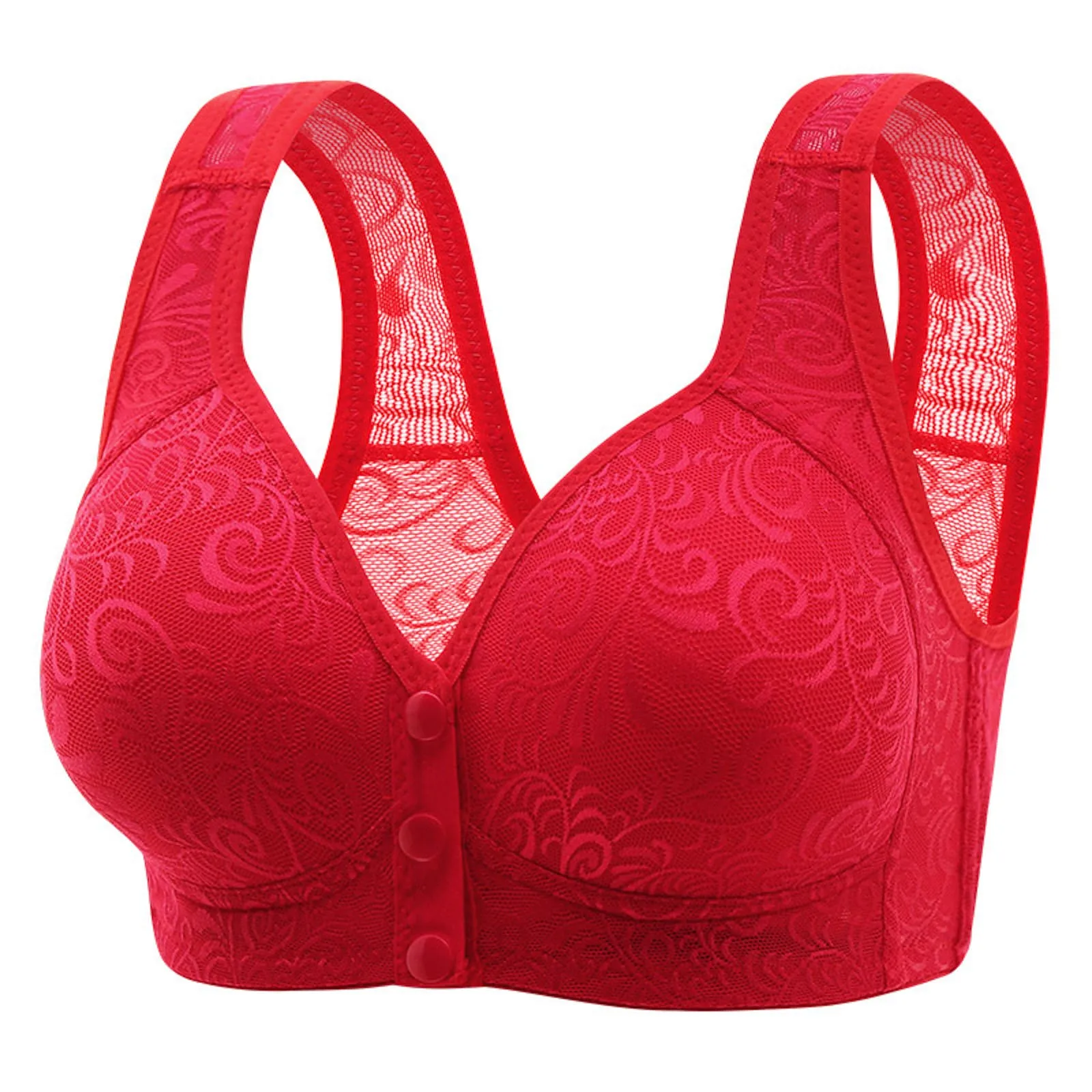 Women\'S Front Side Buckle Lace Bras Edge Without Steel Ring Movement Seamless Gathering Adjustment Section Breathable Large Bras