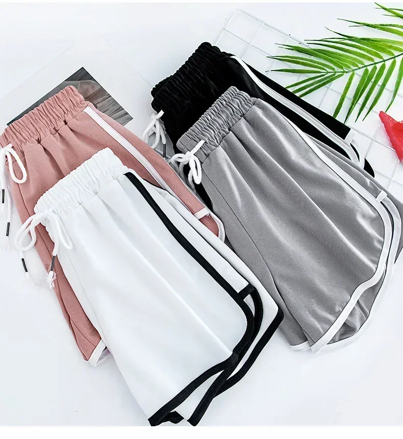 

2024 Striped Sports Shorts Women Korean Fashion Casual Mini Shorts Summer Simple Loose Wide Leg Shorts Ladies New