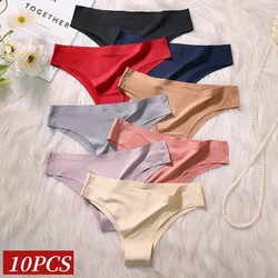 10Pcs/Set Low Rise Seamless Ice Silk Briefs Women Breathable Cotton Crotch Pamties Smooth Stretchy No Show Daily Underwear M-XL