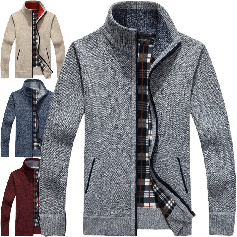 

2025 autumn and winter sweater cardigan for men, thickened and warm, suitable for teenagers and middle-aged people, loose and la