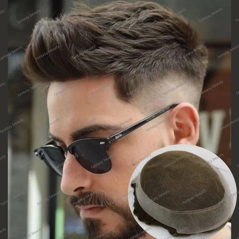 

Men's Capillary Prosthesis 130% density #1#1b#2#3#4 Invisible hairline Breathable Swiss Lace& PU around Australia Men toupee