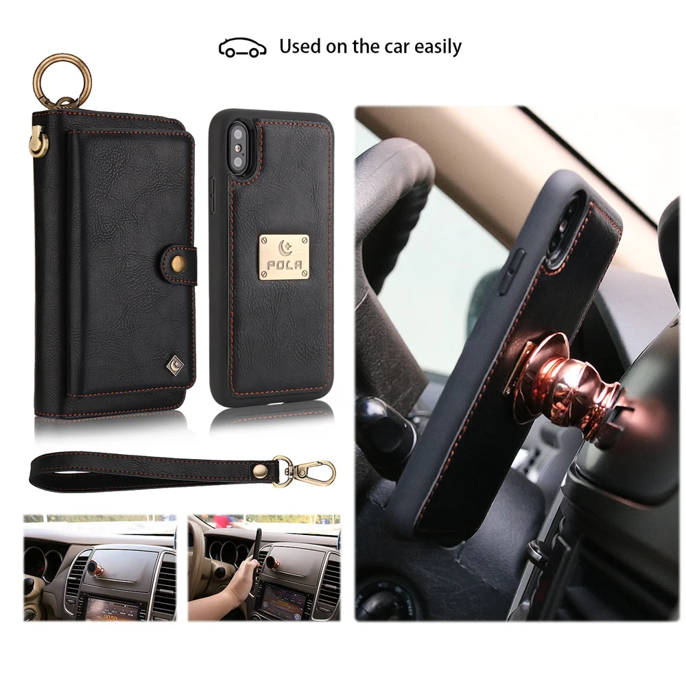 Luxury Detachable Zipper Purse Magnetic Wallet Case for iPhone XS Max XR XS i6 i7 i8 Plus Shockproof Card Pocket Leather Cover image 5