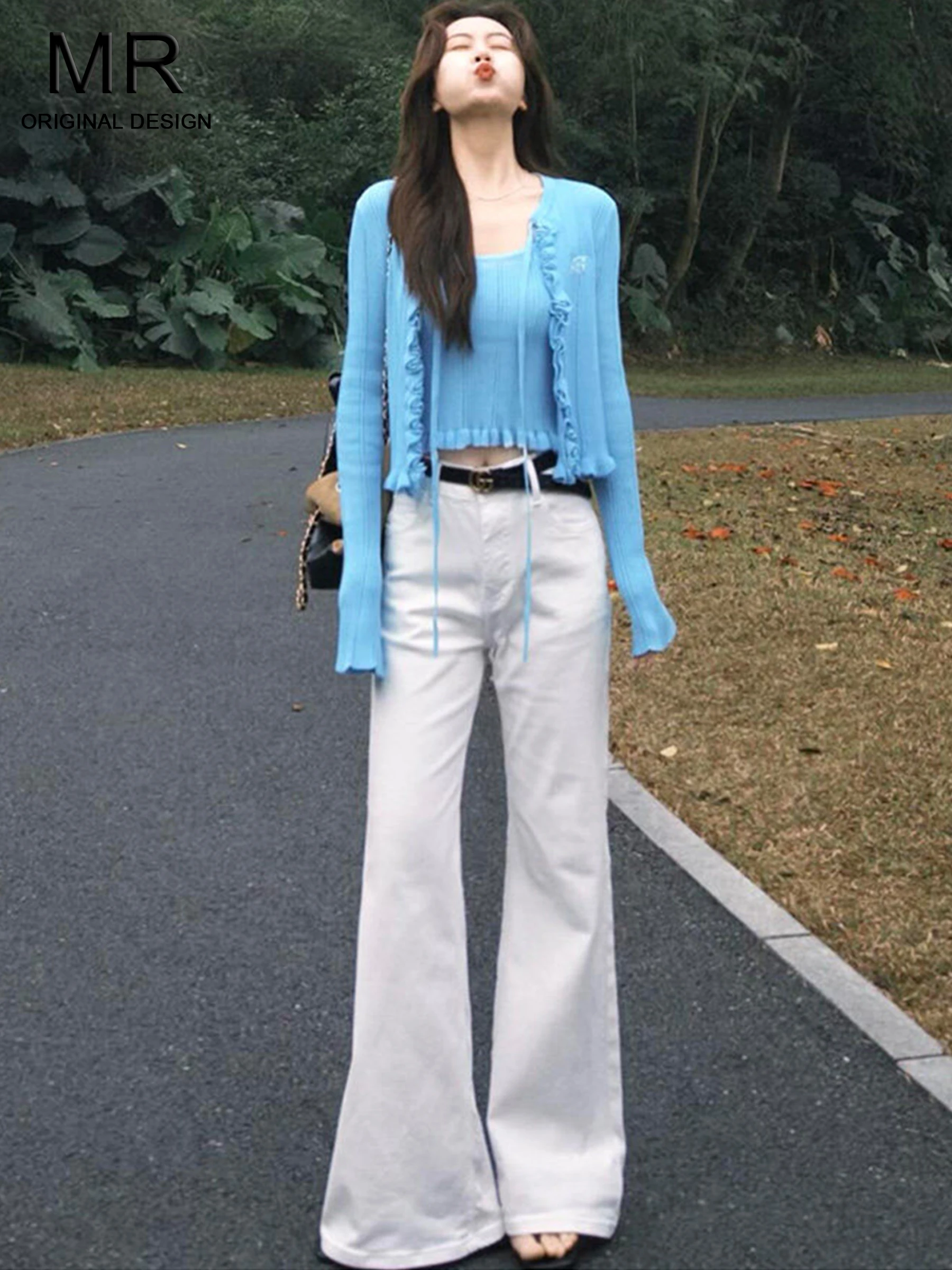 

American Minimalist Style High Waist Bell Bottom Denim Jeans Women's Summer Slimming Mule Pants Casual Comfortable Jeans