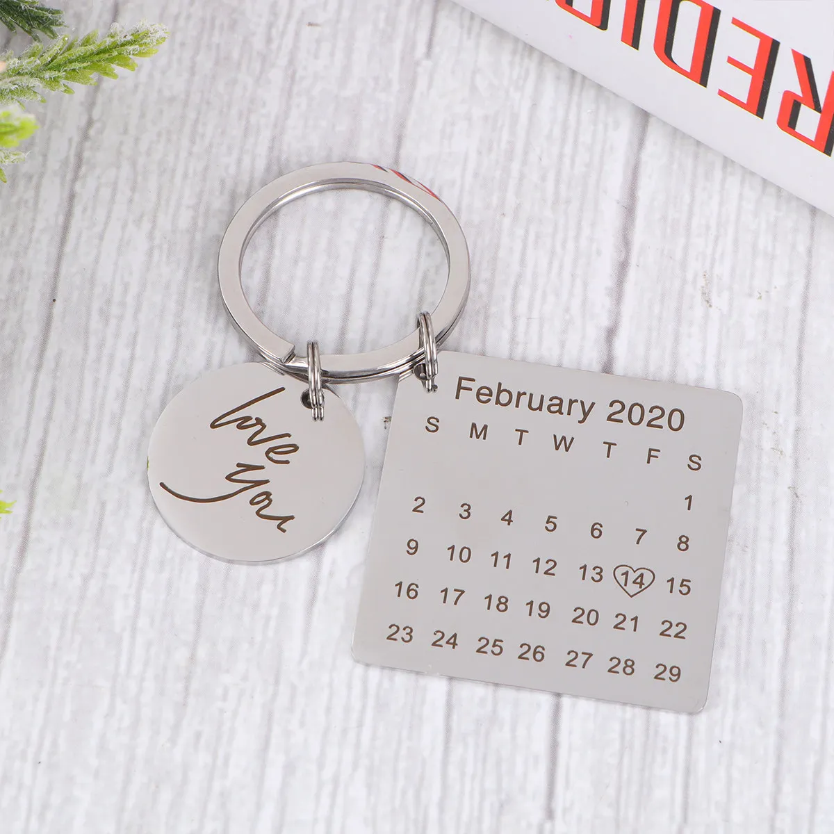 Date Calendar Keychain Stainless Steel Marked Number Love You Engraved Couple Anniversary Memory Gift Calendar Key Chain