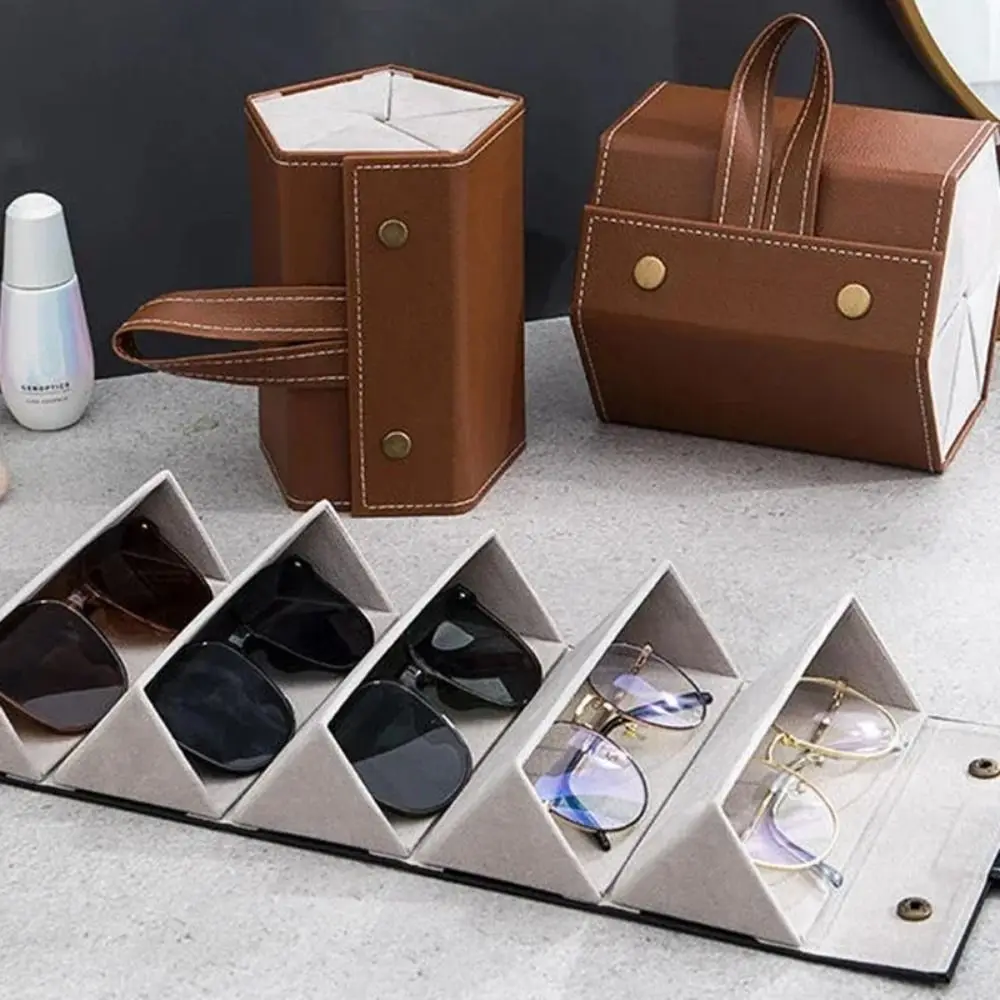 

High Quality Portable Glasses Organizer Eyeglasses 2/6Grids PU Leather Case Folding Sunglasses Organizer Eyeglasses